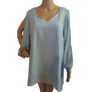 Voinnia 2X  Sky Baby Blue Cold Shoulder Hi Lo Hem V-Neck Shirt 2xl xxl tunic top